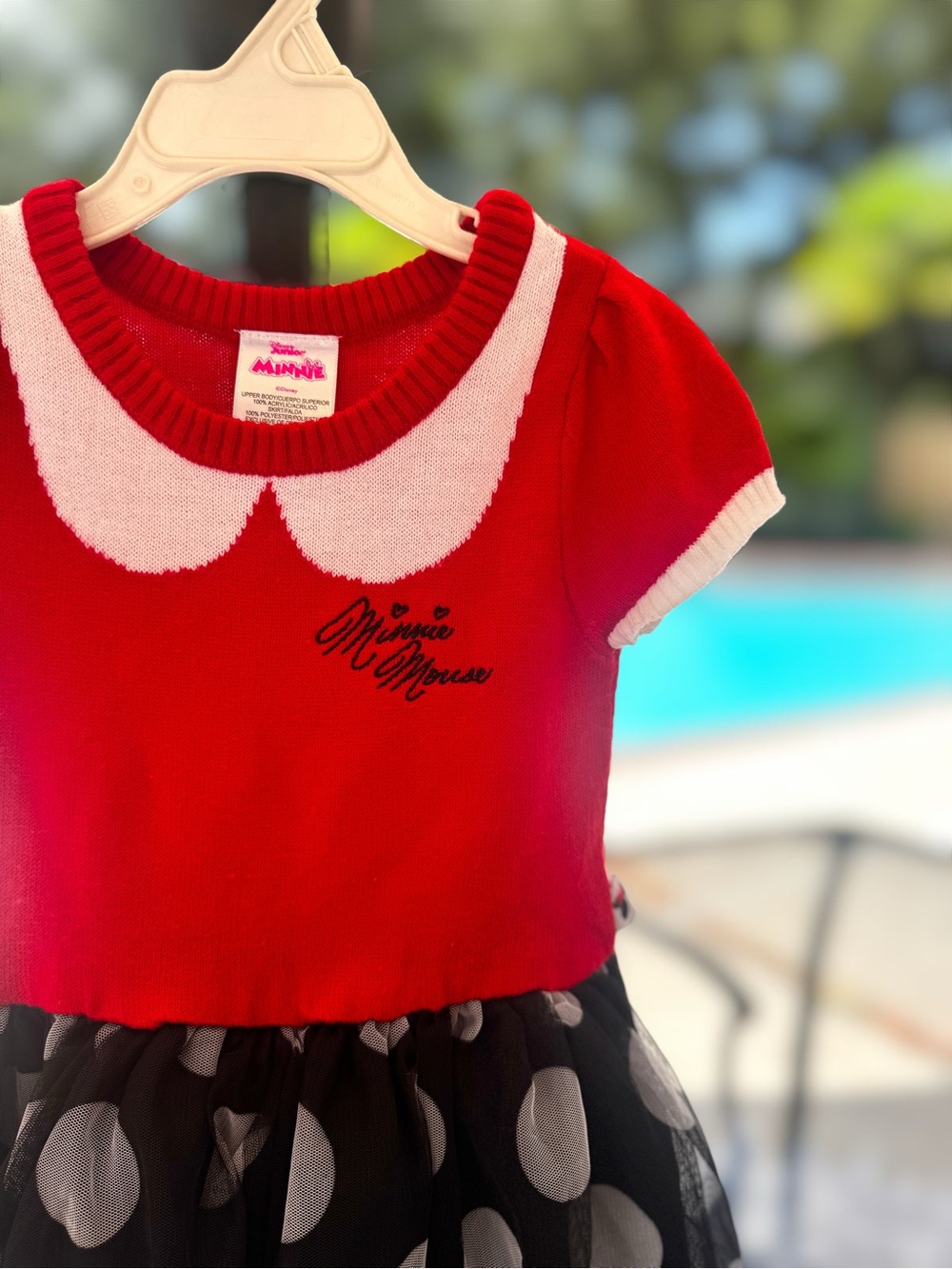 Disney Minnie Dress, Red w/ Black Tulle Polka Dot Skirt, 3T - Picture 6 of 7